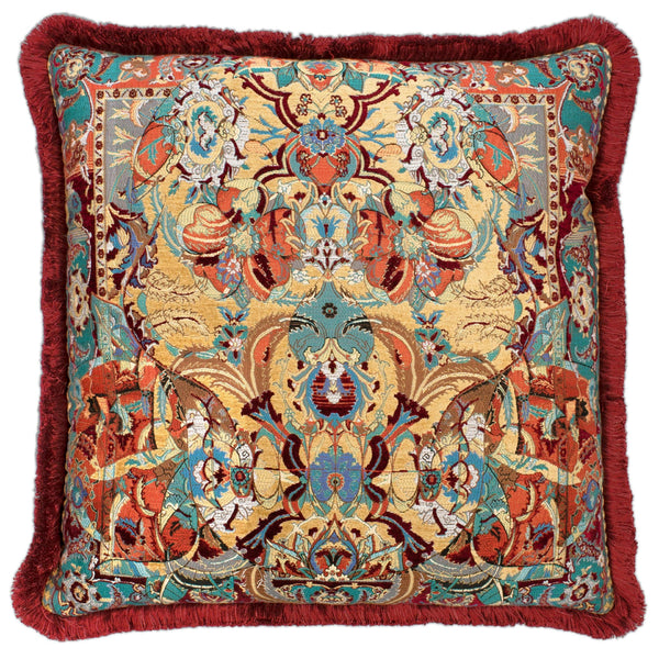 17TH CENTURY MODERN SKULL CUSHION | RED WITH RED FRINGE
